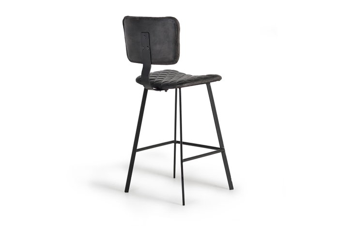 GINER Y COLOMER - Tabouret de bar - Lot de 2 tabourets en cuir véritable et métal, structure métallique, cuir gris anthracite - H112 x L45 x P46 cm