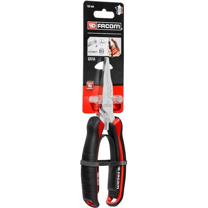 Facom 188A.16CPEPB - Pince à bec plat de 160 mm, bec fin de 46 mm strié pour mécanique et électronique - Noir