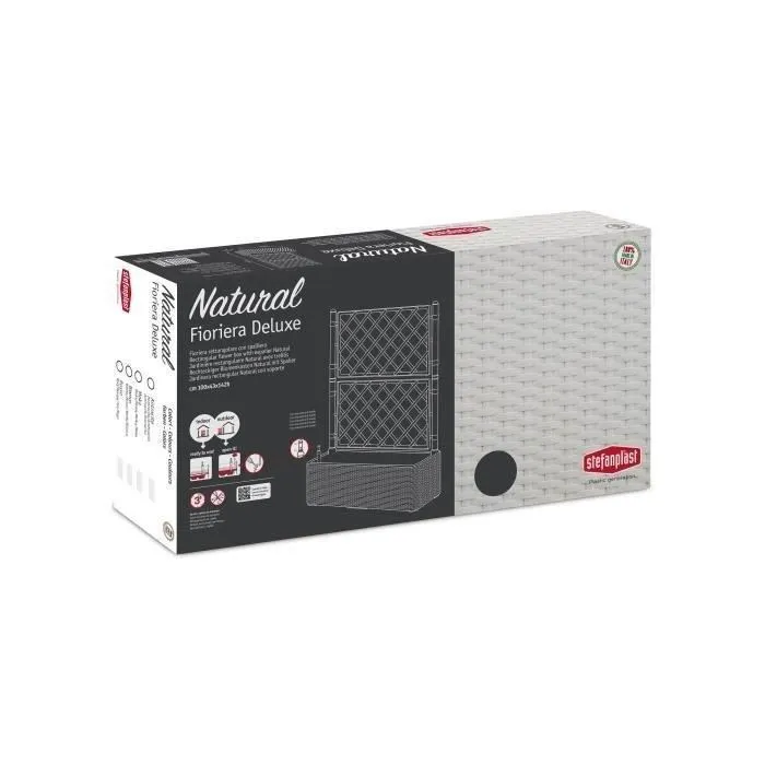 Stefanplast Natural Deluxe - Bac à fleurs rectangulaire avec treillis, imitation rotin, réservoir d'eau 6,5 L - 100 x 43 x H 142 cm - Anthracite Stefanplast Natural Deluxe - Bac à fleurs rectangulaire avec treillis, imitation rotin, réservoir d'eau 6,5 L - 100 x 43 x H 142 cm - Anthracite