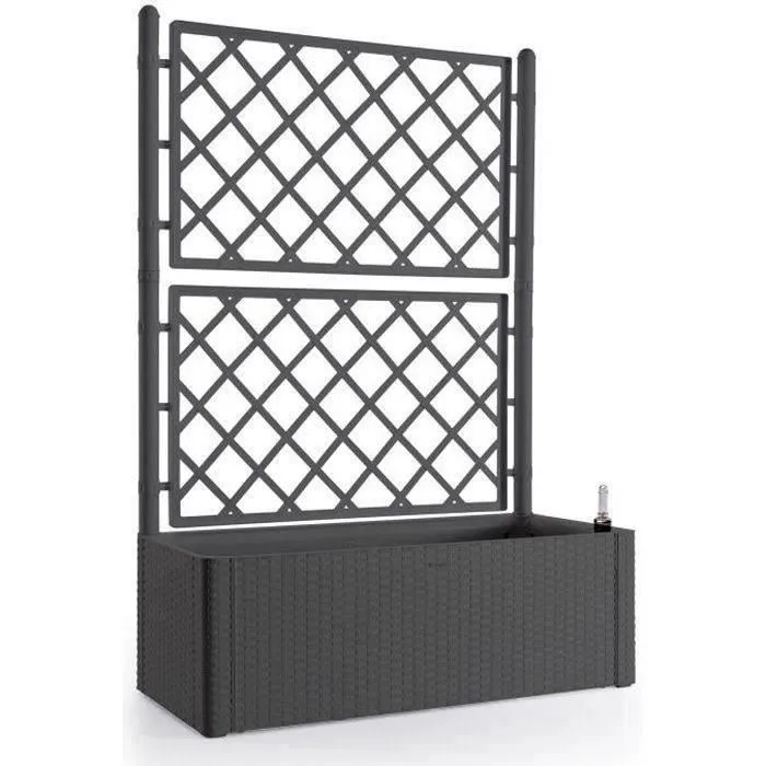 Stefanplast Natural Deluxe - Bac à fleurs rectangulaire avec treillis, imitation rotin, réservoir d'eau 6,5 L - 100 x 43 x H 142 cm - Anthracite Stefanplast Natural Deluxe - Bac à fleurs rectangulaire avec treillis, imitation rotin, réservoir d'eau 6,5 L - 100 x 43 x H 142 cm - Anthracite