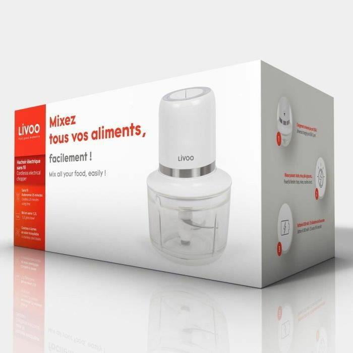 Livoo Hachoir électrique sans fil 200 W, 1,2 L, Blanc Livoo Hachoir électrique sans fil 200 W, 1,2 L, Blanc