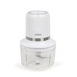 Livoo Hachoir Électrique sans Fil 200 W - Bol Verre 1,2 L, 4 Lames Acier, 2 Vitesses, Autonomie 25 Min - Blanc