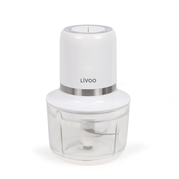 Livoo Hachoir Électrique sans Fil 200 W - Bol Verre 1,2 L, 4 Lames Acier, 2 Vitesses, Autonomie 25 Min - Blanc Livoo Hachoir Électrique sans Fil 200 W - Bol Verre 1,2 L, 4 Lames Acier, 2 Vitesses, Autonomie 25 Min - Blanc