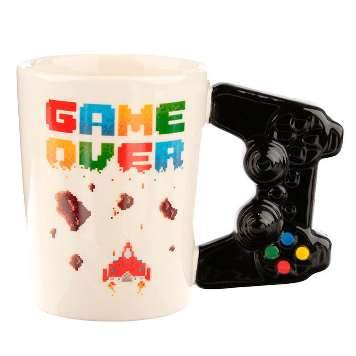 PUCKATOR Tasse avec anse 3D Manette de jeu vidéo Pixel Game Over - Céramique - 11x14,5x8,5 cm