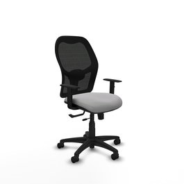 Chaise Alocén Synchrone/Traslack tissu Gris clair Maille Noir Structure polyamide noire Accoudoir 1D Sans appui-tête Roulettes en nylon 50 mm