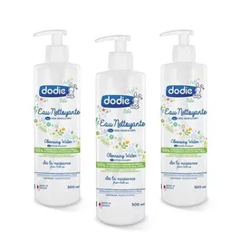 Dodie - Lot de 3 Eaux Nettoyantes Bébé Bio 500 ml - Aloe Vera, Coton & Hamamélis - Nettoie, Apaise et Hydrate la Peau Délicate