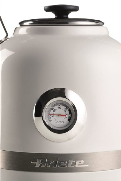 Ariete 2854/01 Bouilloire électrique Moderna 1,7 L blanche - Inox, base 360°, arrêt auto, thermomètre