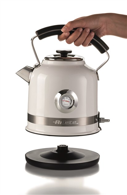 Ariete 2854/01 Bouilloire électrique Moderna 1,7 L blanche - Inox, base 360°, arrêt auto, thermomètre