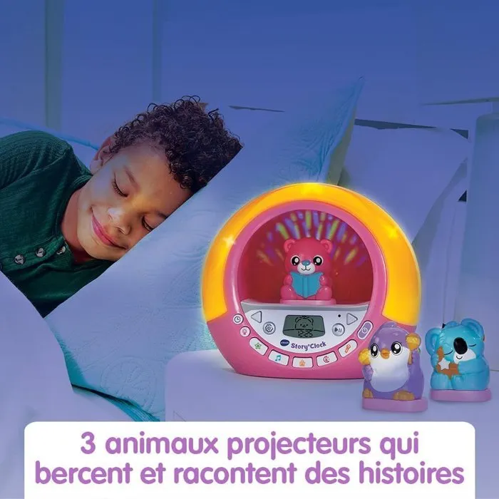 VTECH STORY'CLOCK - Conteuse réveil rose pour enfant 3-8 ans avec lumières, personnages, histoires et coach de sommeil - Version française