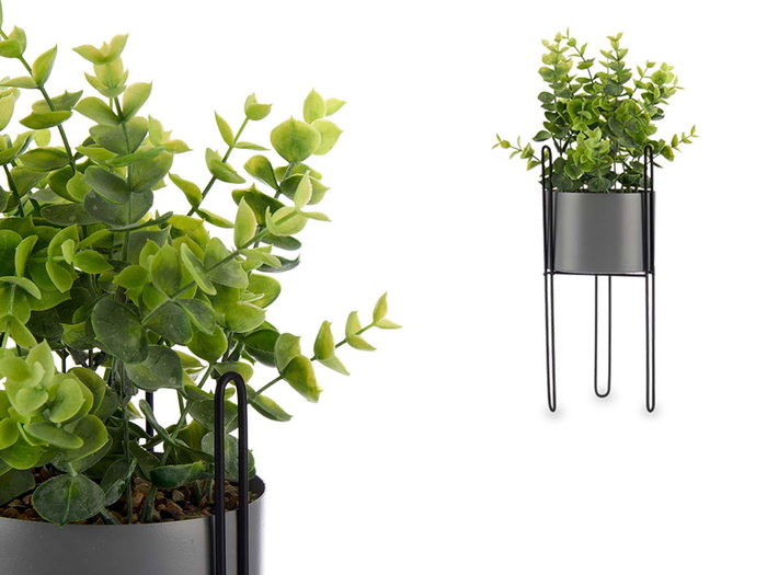 Ibergarden Plante Feuille Eucalyptus avec Base Métal Gris 14x40x14 cm (Set de 8)