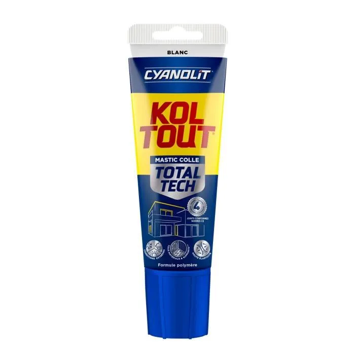 Cyanolit Colle de fixation et d'étanchéité Koltout Total Tech Ultra-polyvalente - Blanc - Haute résistance (300 kg/10 cm²) - Pour bois, métal, carrelage - Tube 125 ml
