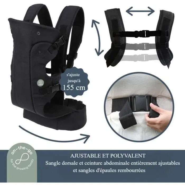 Dreambaby Journey - Porte-bébé réglable 3-en-1 Noir, pour nouveau-né et enfant jusqu'à 15 kg, 3 positions de portage ergonomique pour confort et sécurité