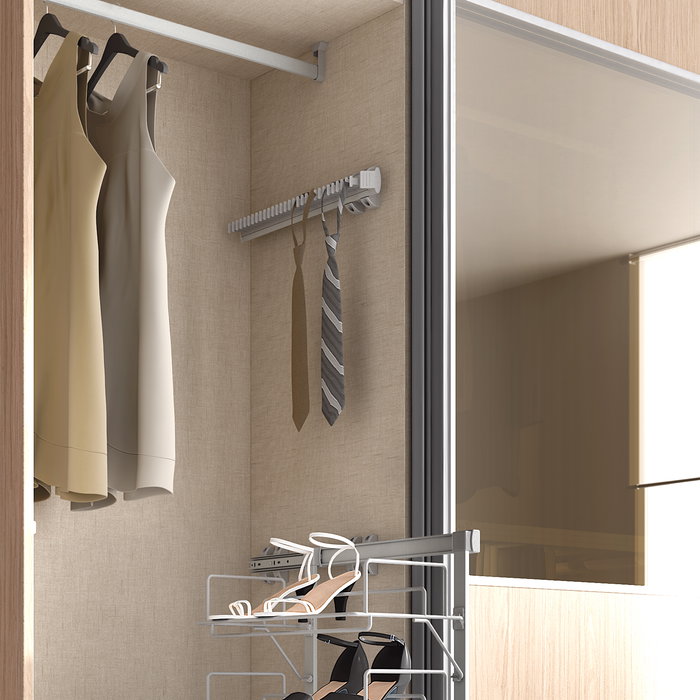 Emuca Porte cravates latéral extractible, Anodisé mat, Plastique et Aluminium.