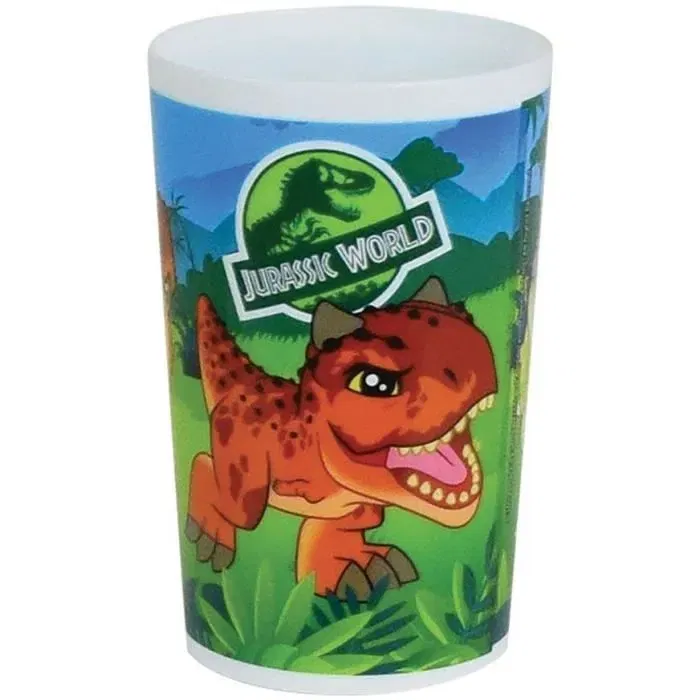 Fun House - Set de vaisselle pour enfant Jurassic World, 6 pièces : assiette creuse, assiette plate, couverts, verre, gourde et boîte goûter