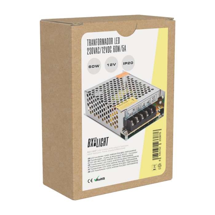 BX3 LIGHT BX3-TRIP2560W5A Transformateur LED 12VDC 60W/5A IP20 Alimentation pour Éclairage BX3 LIGHT BX3-TRIP2560W5A Transformateur LED 12VDC 60W/5A IP20 Alimentation pour Éclairage
