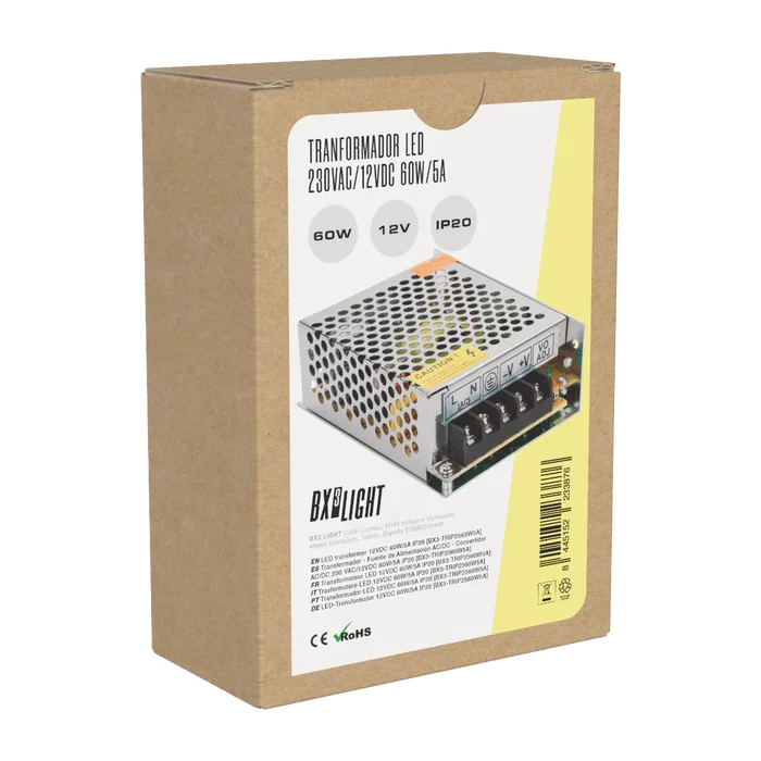 BX3 LIGHT Transformateur alimentation AC/DC 230V vers 12V 60W 5A IP20 - Convertisseur pour LED, référence BX3-TRIP2560W5A