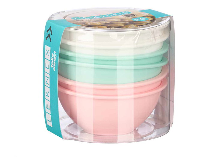 Leknes Set de 6 Bols Assortis Couleurs 300 ml Plastique PP 12x11x12 cm (Set de 12)