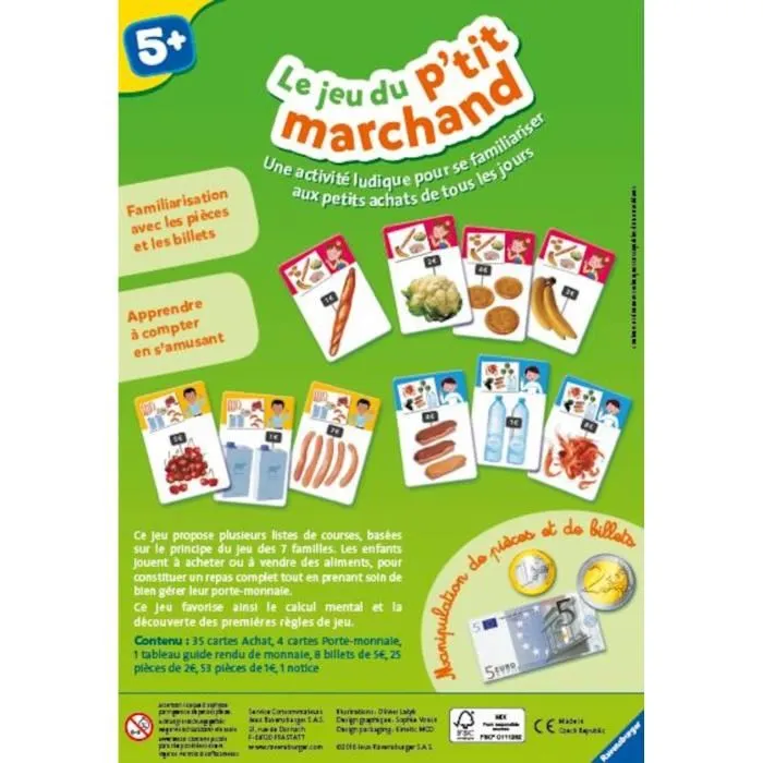 Ravensburger - Le jeu du p'tit marchand, Jeu éducatif pour apprendre à compter et rendre la monnaie, Initiation au calcul mental, À partir de 5 ans