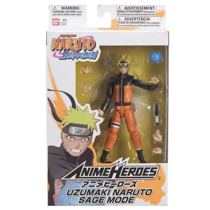 Figurine articulée Bandai Anime Heroes Naruto Mode Hermite - 17 cm avec 16 points d'articulation et accessoires (Rasengan, Kunai, mains)