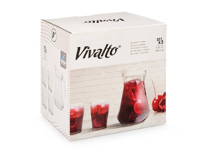 Vivalto Set 5 pièces Jarre et Verres à Soda en Verre et Plastique Transparent 22x22x15 cm (Set de 4) Vivalto Set 5 pièces Jarre et Verres à Soda en Verre et Plastique Transparent 22x22x15 cm (Set de 4)