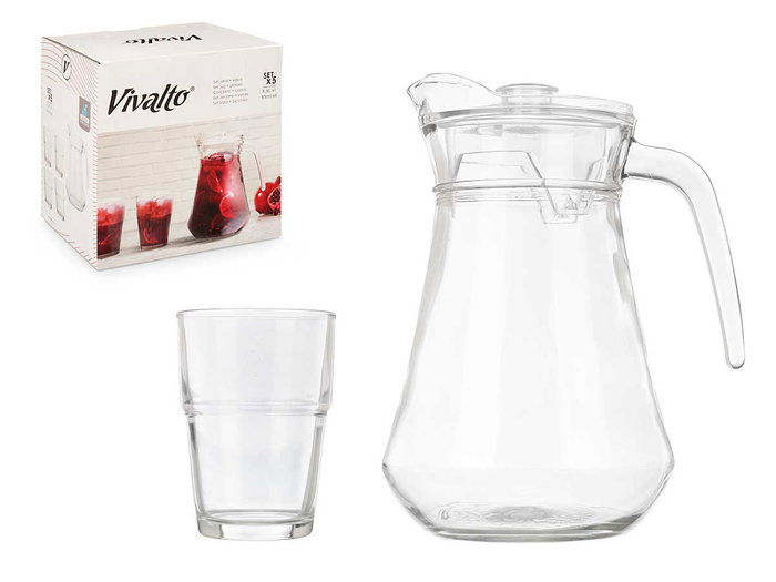 Vivalto Set 5 pièces Jarre et Verres à Soda en Verre et Plastique Transparent 22x22x15 cm (Set de 4) Vivalto Set 5 pièces Jarre et Verres à Soda en Verre et Plastique Transparent 22x22x15 cm (Set de 4)