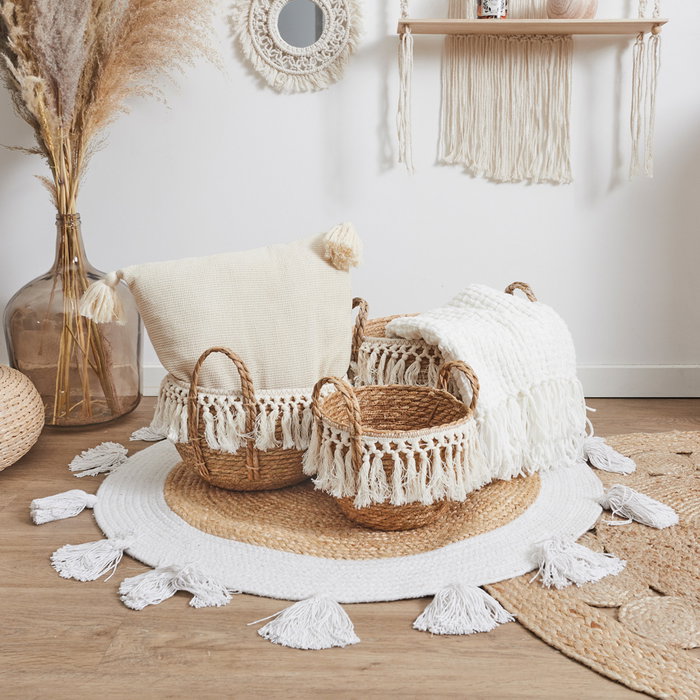 Home Deco Factory Lot de 3 paniers en junquillo et coton Mirage