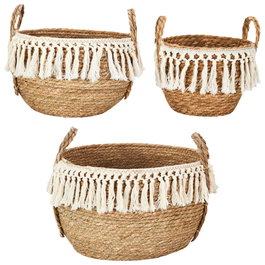 Home Deco Factory Lot de 3 paniers en junquillo et coton Mirage