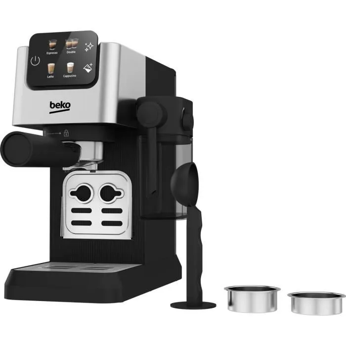 Beko CEP5304X Machine à expresso manuelle avec broyeur, 15 bars, 1628 W, 1,1 L, compatible café moulu et dosettes ESE, écran tactile et carafe à lait amovible