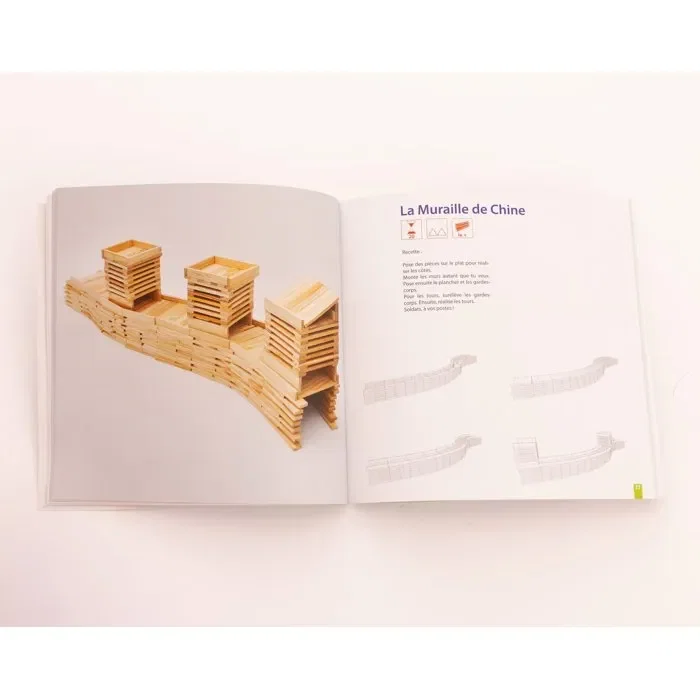 MECABOIS Livre 'L'ABC des Constructions' - 30 modèles de constructions en bois avec planchettes - 6 thèmes - À partir de 3 ans