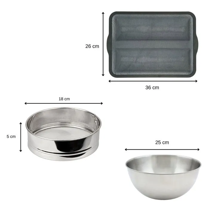 Zenker - Ensemble de 3 ustensiles spécial baguette avec moule à 2 baguettes en silicone, tamis et bol à mélanger en acier inoxydable