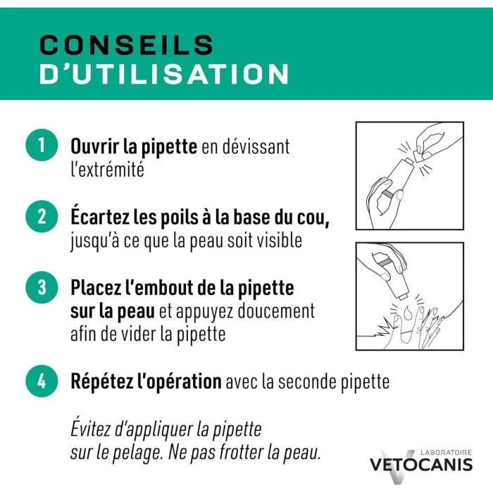VETOCANIS Pipette Anti-Puces, Anti-Tiques et Anti-Moustiques pour Chat - Répulsif à Base d'Extrait de Margousier - 1 Mois de Protection - Fabriqué en France
