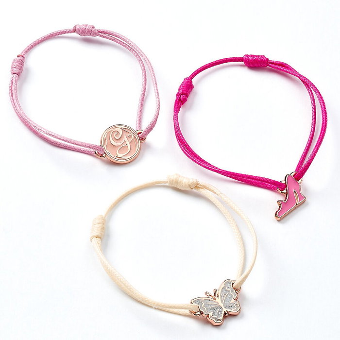 THE CARAT SHOP Set de 2 Bracelets Amitié Glinda Wicked avec breloques papillon, chaussure et lettre G en alliage de zinc rose doré