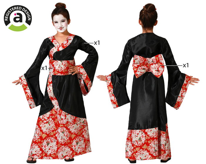 Déguisement Geisha Kimono Noir Fille 10-12 Ans Costume Asiatique Carnaval 2023