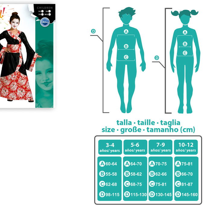 Déguisement Kimono de Geisha Noir pour Fille - Costume Asiatique Enfant Taille 10-12 Ans - Composition: Polyester