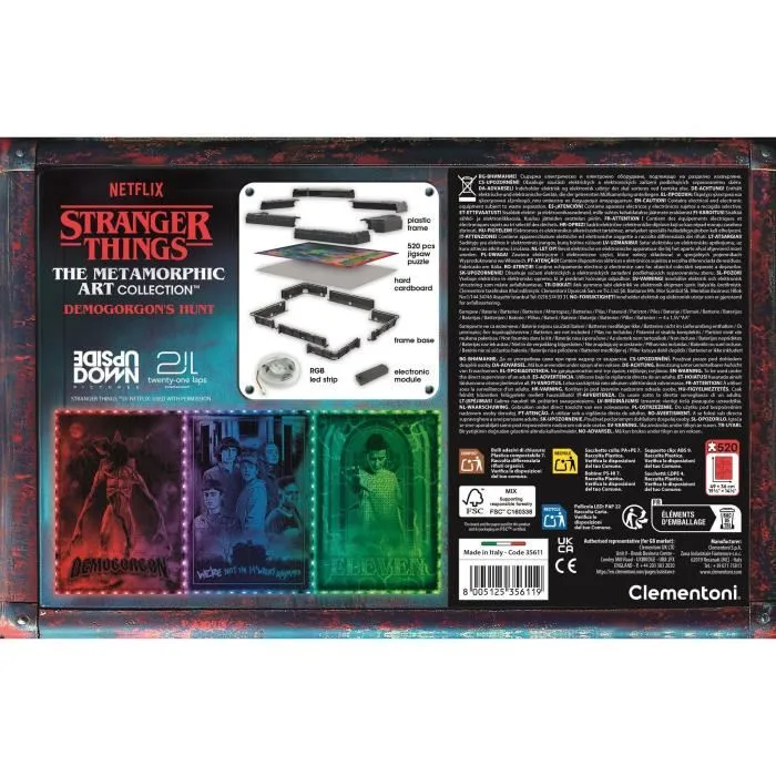 Clementoni The Morphing Collection Stranger Things - Cadre lumineux V3 - Puzzle de 520 pièces à LED avec guirlande - Boîte thématique Monde à l'Envers Clementoni The Morphing Collection Stranger Things - Cadre lumineux V3 - Puzzle de 520 pièces à LED avec guirlande - Boîte thématique Monde à l'Envers