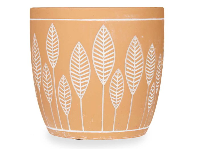 Ibergarden Pot de fleurs Terracotta Feuilles Rond 13,5x13 cm Marron Ciment (Set de 8)