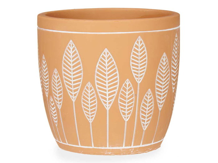 Ibergarden Pot de fleurs Terracotta Feuilles Rond 13,5x13 cm Marron Ciment (Set de 8)
