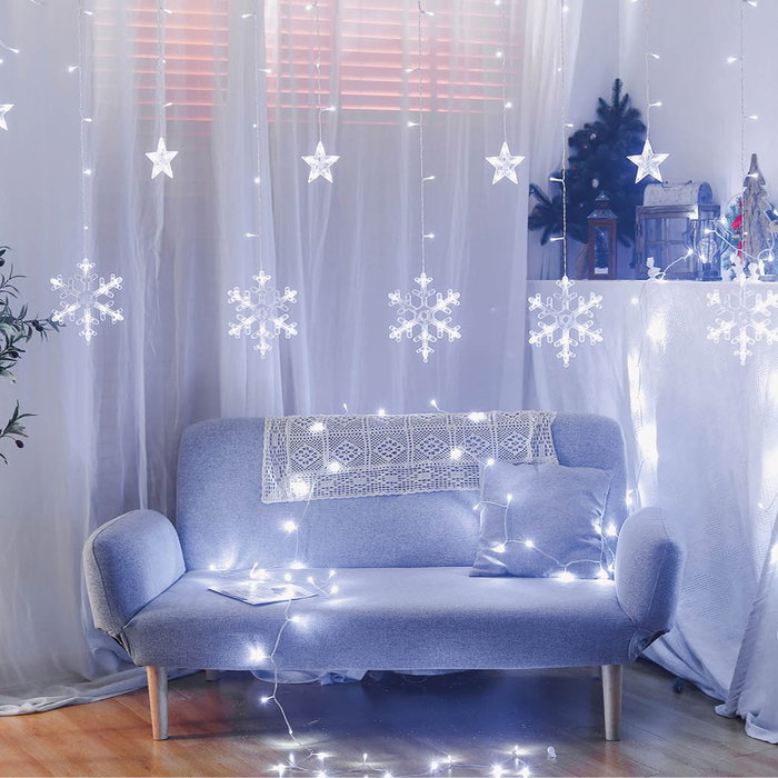 GSC Evolution Rideau LED avec étoiles et flocons de neige 3,5m, lumière froide GSC Evolution Rideau LED avec étoiles et flocons de neige 3,5m, lumière froide