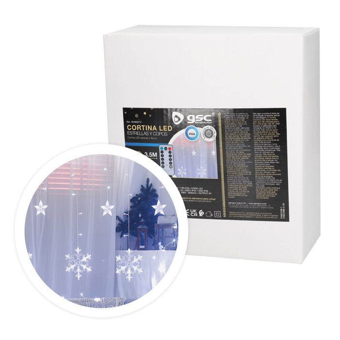 GSC Evolution Rideau LED avec étoiles et flocons de neige 3,5m, lumière froide GSC Evolution Rideau LED avec étoiles et flocons de neige 3,5m, lumière froide