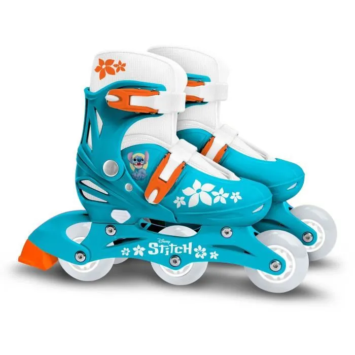 Disney - Patins en ligne ajustables 2-en-1 modèle Stitch, 3 roues, taille 27-30, pour enfants, chausson confortable avec scratch, frein arriere