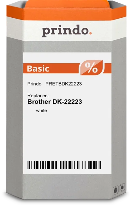 Prindo DK-22223 Rouleau d'étiquettes adhésives compatibles Brother 50mm x 30,48m Noir sur blanc Prindo DK-22223 Rouleau d'étiquettes adhésives compatibles Brother 50mm x 30,48m Noir sur blanc