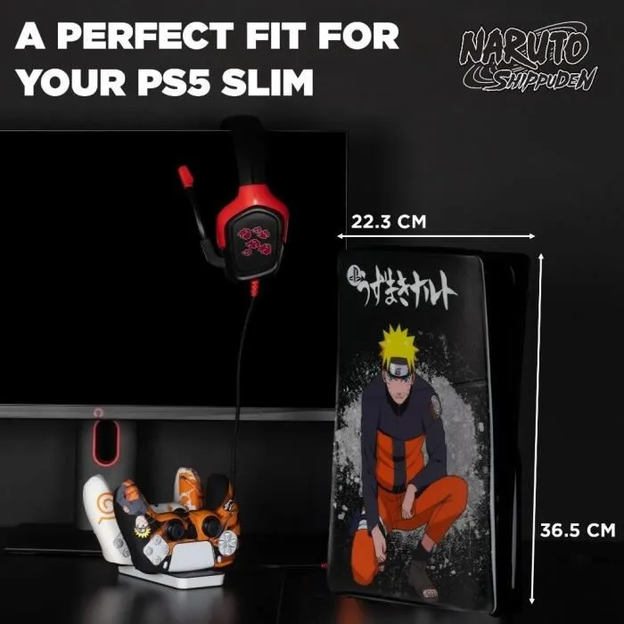 Konix Housse de protection en silicone antichoc et anti-rayures pour PS5 Slim - Motif Naruto Shippuden - Noir