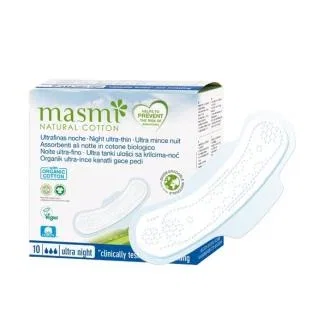 MASMI Compresses Ultra Fines Nuit avec Ailes - 10 Unités - Coton Écologique Certifié - Hygiène Féminine Naturelle MASMI Compresses Ultra Fines Nuit avec Ailes - 10 Unités - Coton Écologique Certifié - Hygiène Féminine Naturelle
