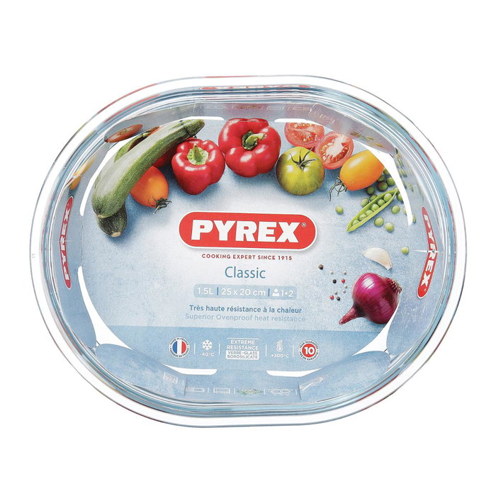 Pyrex Cook&Enjoy Plat Oval en Verre Borosilicaté Transparent 25x20x6 cm Résistant au Four