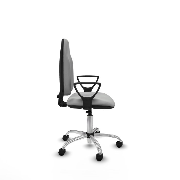 Chaise Algarra Contact permament de base Cuir écologique Gris clair Structure chromée Accoudoirs fixes Sans appui-tête Roulettes en nylon 50 mm