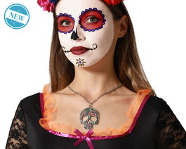 Atosa Collier Calavera Argenté avec Pierres Rouges pour la Mort Mexicaine