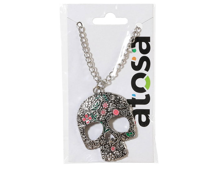 Collar Calavera en Argent avec Pierres Rouges pour la Fête des Morts - Accessoire pour Día de los Muertos et Costume de Catrina Collar Calavera en Argent avec Pierres Rouges pour la Fête des Morts - Accessoire pour Día de los Muertos et Costume de Catrina