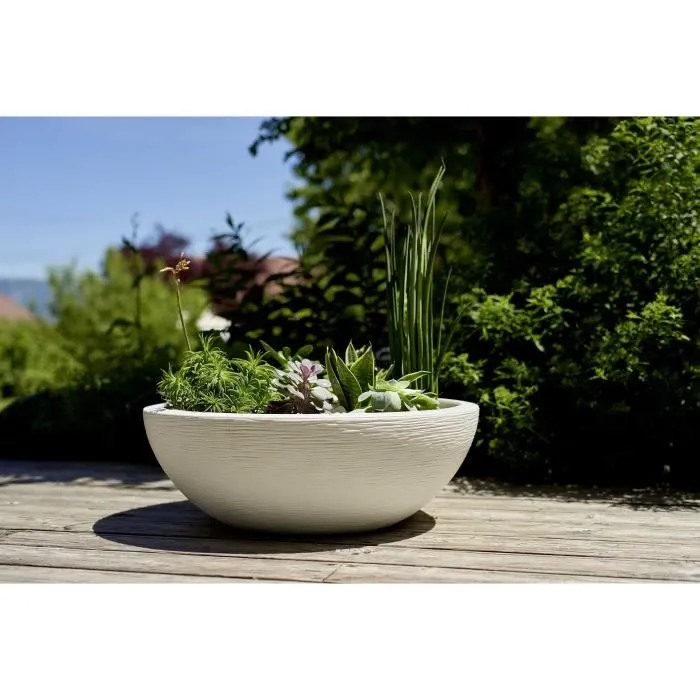 Eda Graphit UP - Pot de jardin ou vasque extérieure - Ø 59 x H 21 cm - 39 litres - Blanc cérusé