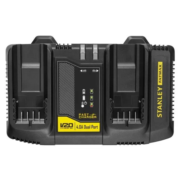 STANLEY FATMAX - Double chargeur 18V 4A rapide SFMCB24-QW - Compatible avec toutes les batteries V20 - Charge simultanée 2 batteries lithium-ion