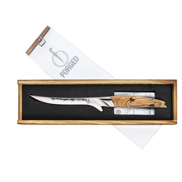 Forged KATAI Couteau à désosser japonais - Lame VG10 15 cm - Manche en bois de racine - Finition martelée - Dureté 60 HRC
